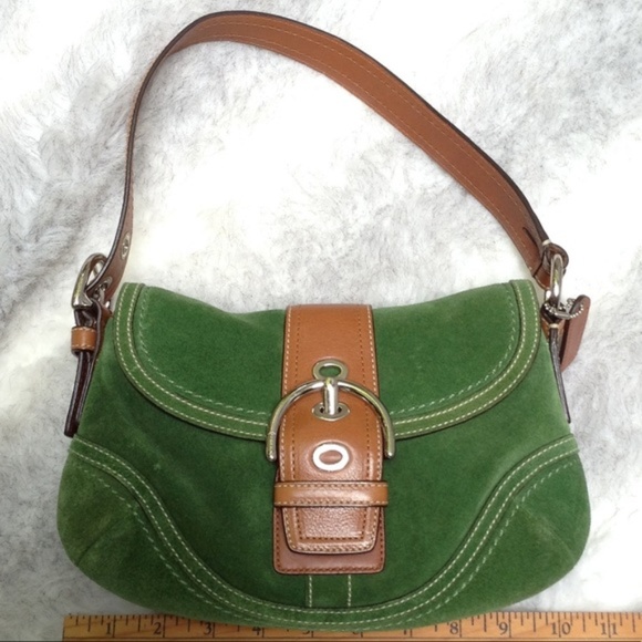 Coach Handbags - Coach green suede and leather shoulder bag